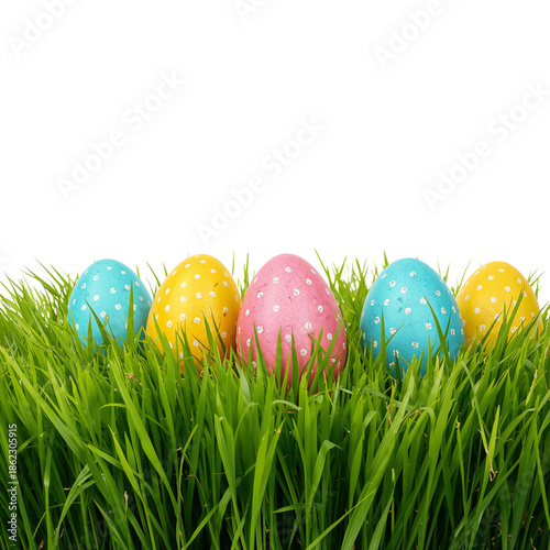 Colorful Eggs Placed in Grass for Easter Celebration in Spring