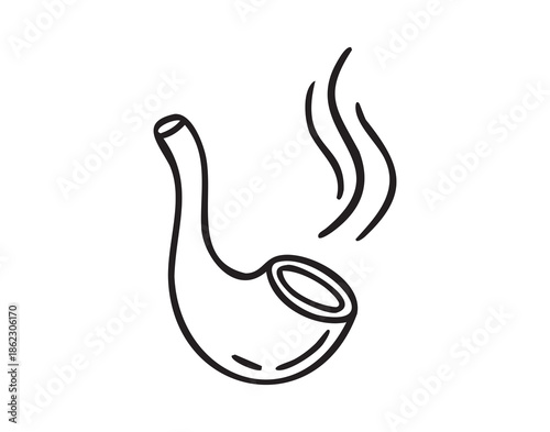 smoking pipe with smoke, hand drawn doodle, line art, monochrome, hand drawn