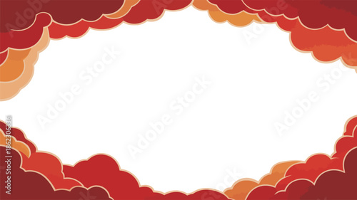 Decorative frame border design with stylized flowing red and orange oriental clouds creating empty center space
