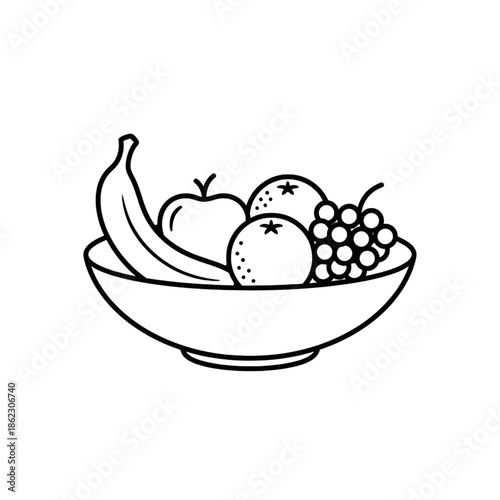 minimalist fruit bowl line art illustration