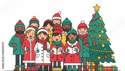 Diverse Group of People Singing Christmas Carols Together.