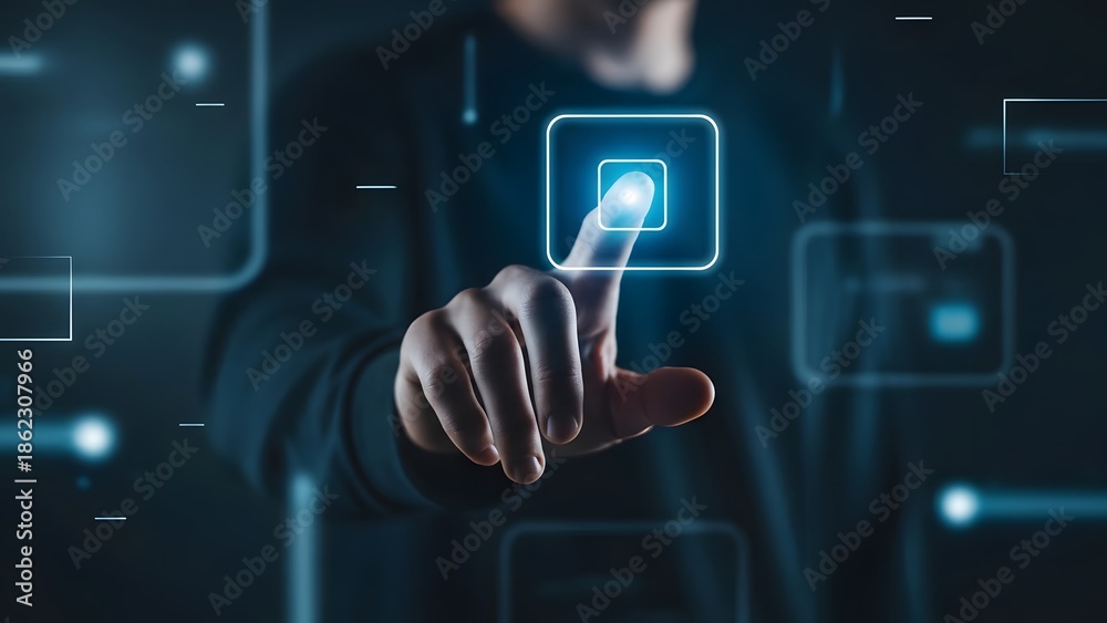 Fototapeta premium A person interacting with a futuristic digital interface