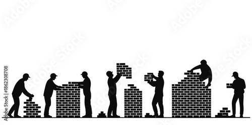 Construction workers building a wall Vector