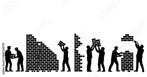 Construction workers building a wall Vector