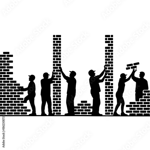 Teamwork in construction: building together Vector