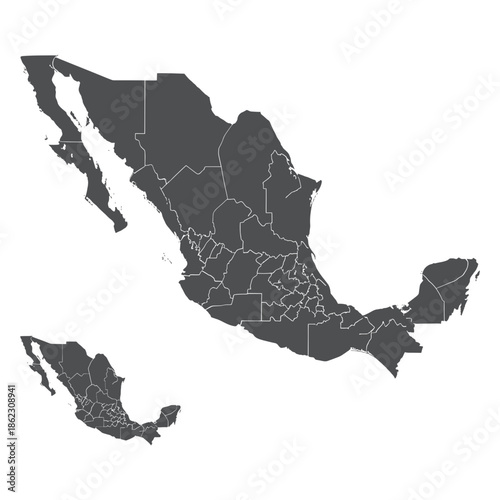 Detailed map of mexico with states Vector