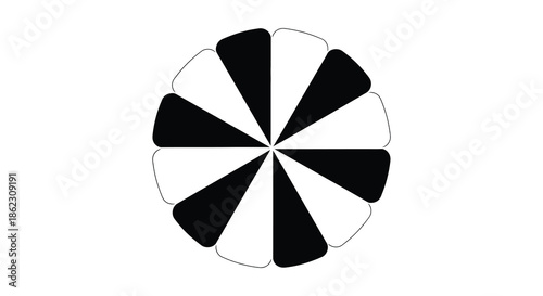 A striking black and white optical illusion featuring a circular pattern with alternating segments