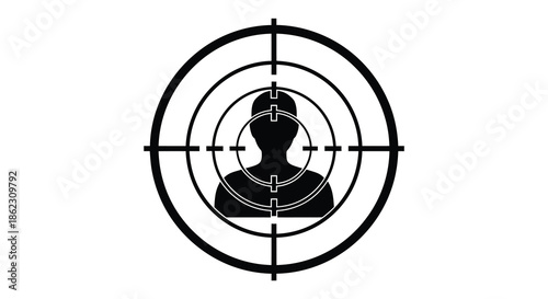 A black and white illustration depicting a human silhouette centered within a target reticle