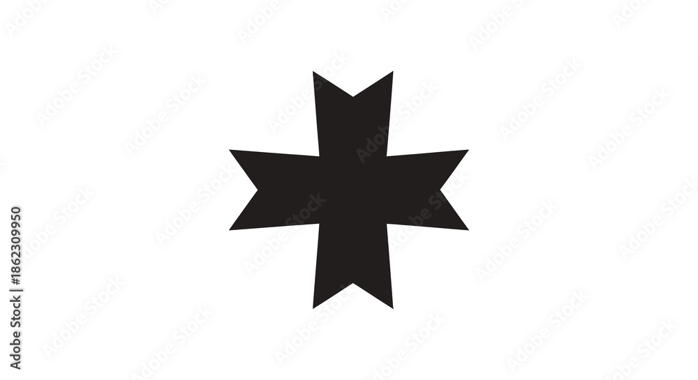 Obraz premium A simple graphic depiction of a black four pointed star shape on a plain white background