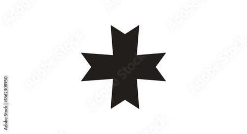 A simple graphic depiction of a black four pointed star shape on a plain white background