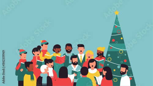 Diverse Group of People Singing Christmas Carols Together.