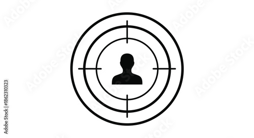 A simple black and white graphic depicting a target with a human silhouette in the center