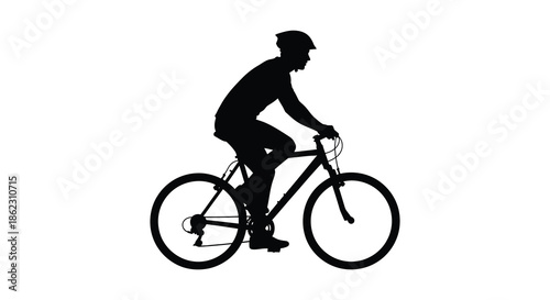 A silhouetted image depicts a cyclist riding a bicycle showcasing movement and athletic activity