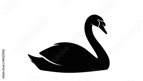 Elegant black swan silhouette in profile on a white background.