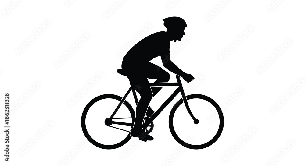 Fototapeta premium A silhouette of a cyclist riding a bicycle showcasing movement and athletic activity in black