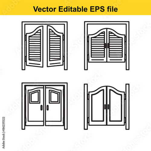 vector illustration of various window and door designs with shutters and frames