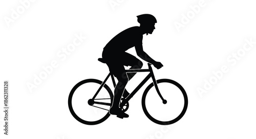 A silhouette of a cyclist riding a bicycle showcasing movement and athletic activity in black