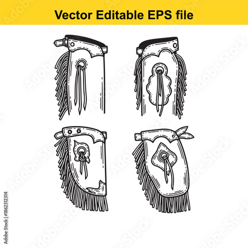  collection of horse saddle designs with fringe and various embellishments isolated on white background