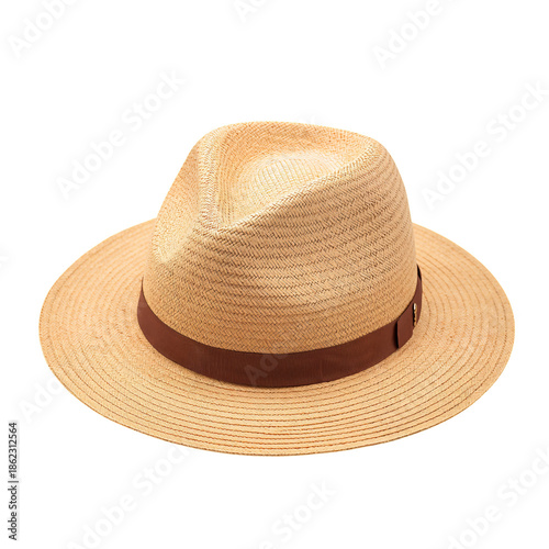Stylish Straw Hat Placed on a Flat Surface With a Brown Band