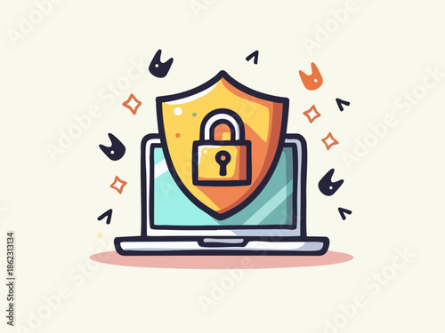 Secure Browsing Icon Doodle with Shield and Cursors