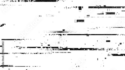 Canvas Print Abstract black and white glitch texture with digital noise and static lines isol