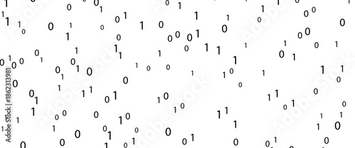 Technology stream binary code. Digital illustration. White matrix background. Programming, coding, hacking and encryption.