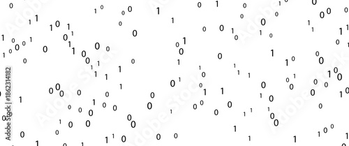 Technology stream binary code. Digital illustration. White matrix background. Programming, coding, hacking and encryption.