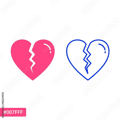 Two broken heart icons, one solid pink and one blue outline, symbolizing sadness or separation.
