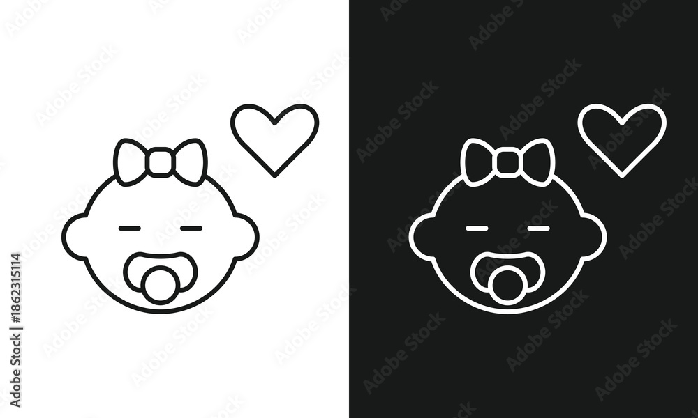 Fototapeta premium Searchable Long Title Baby Girl with Heart and Pacifier Icon, Minimalist Line Art Vector for Newborn Love, Infant Affection, Toddler Care Branding, and First Birthday Celebration Symbol