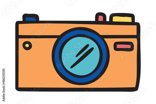 Photo camera icon, hand drawn doodle
