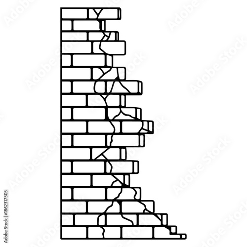  Broken brick wall. Old building texture flat design.