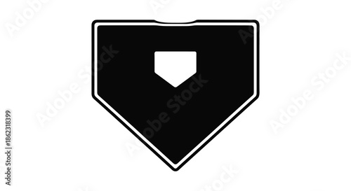 A stark black shield with a central white diamond shape outlined with a thin white border