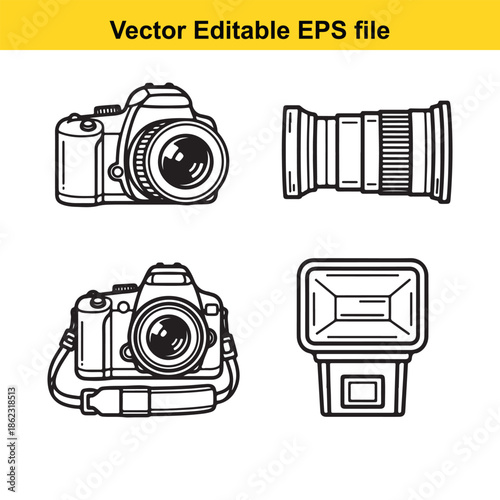  vector images of photography tools and equipment on white background