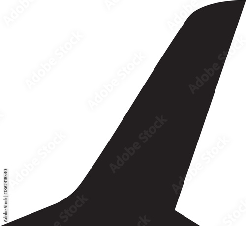 A stark black silhouette of an airplane tail fin against a checkered background silhouette