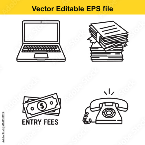  vector editable eps file of business and office icons on white background
