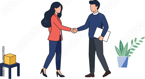 Professional business handshake illustration showing successful partnership agreement, corporate meeting, teamwork, trust, negotiation, and collaboration between two colleagues