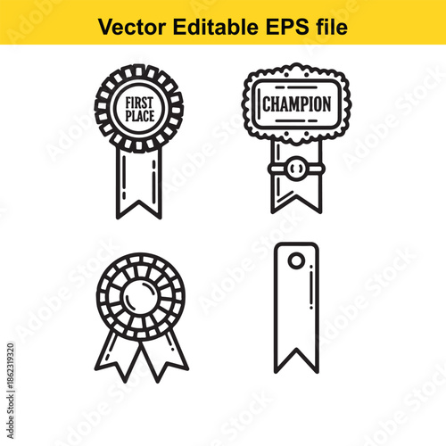  vector editable eps file with ribbon and badge icons in black lines