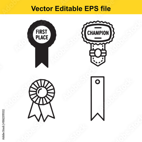 vector editable eps file with black ribbon and badge icons isolated
