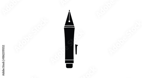 A simple black and white depiction of a fountain pen showcasing its elegant form and design