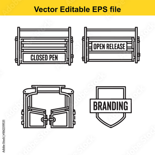  vector editable eps file with gate and branding icons in simple black lines isolated on white background