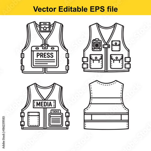  isolated on white background vector eps file of press vest designs with labels
