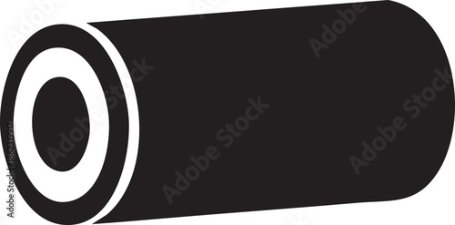 Simple black silhouette of a cylindrical battery on a transparent background