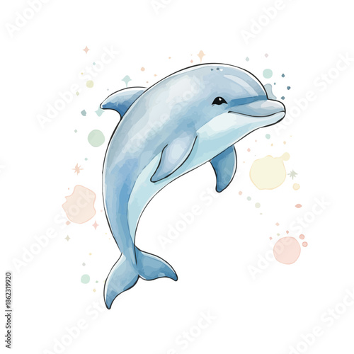 Watercolor dolphin vector illustration