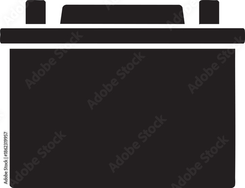 Simple black silhouette of a car battery icon on a transparent background
