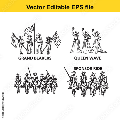  vector editable eps file of people in various parade roles isolated on white background