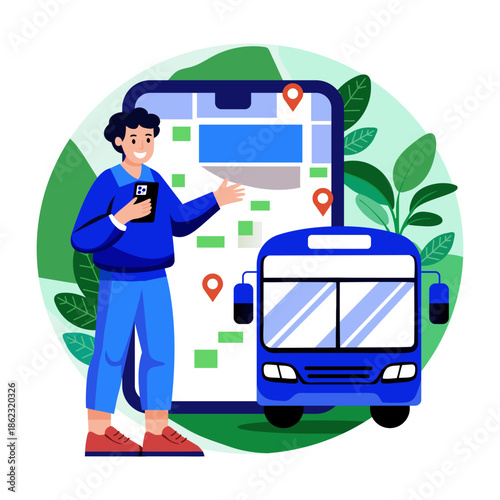 A flat style illustration showing vehicle tracking