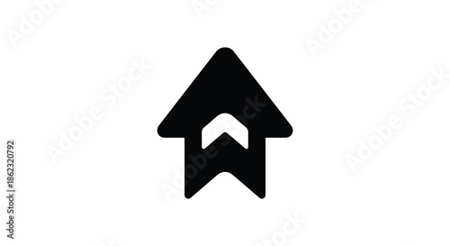 A simple black and white illustration depicts an arrow pointing upwards within a house shape