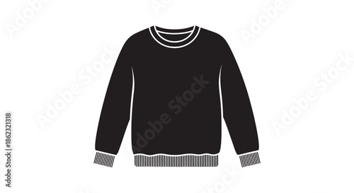 A simple illustration of a black sweater with white ribbed detailing on the cuffs and hem