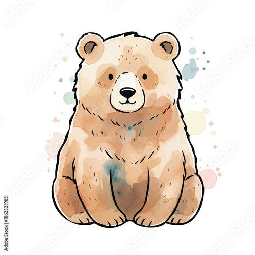 Watercolor illustration of a beautiful brown bear
