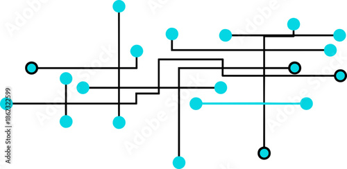 Abstract circuit network design with turquoise elements
